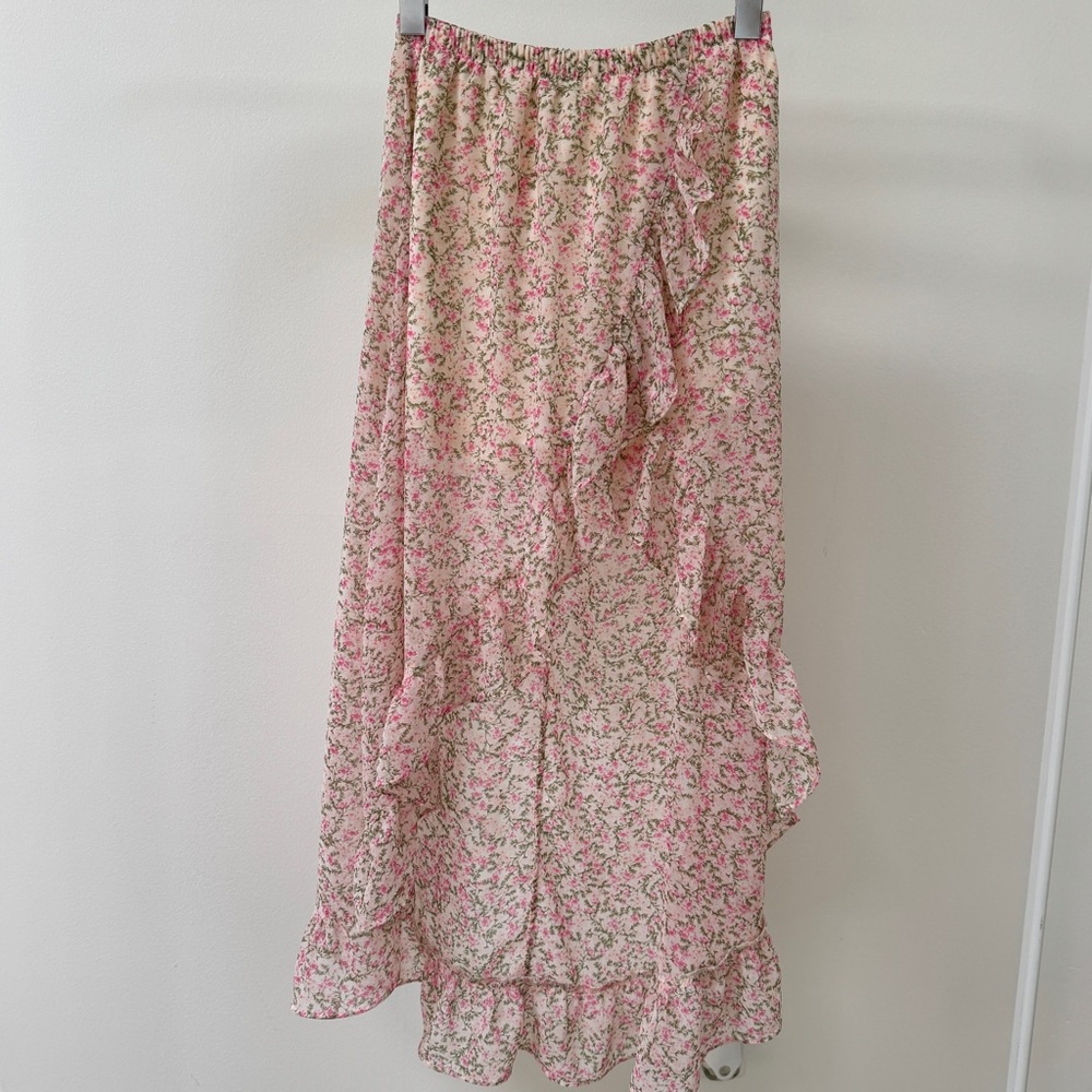 Meraki Floral Maxi Skirt in Pink and Cream